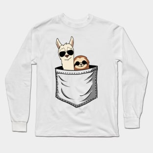 Sloth And Llama In Pocket Funny Long Sleeve T-Shirt